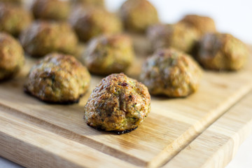 meatballs on a wooden board 