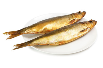 Hot smoked herring on plate