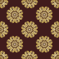 Fototapeta na wymiar Floral vector golden ornament. Seamless abstract classic pattern with flowers