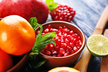 Juicy composition of tropical fruits , close up