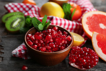 Juicy composition of tropical fruits, close up