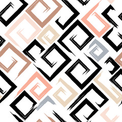 Cute vector geometric seamless pattern. Brush strokes. Hand drawn grunge texture. Abstract forms. Endless texture can be used for printing onto fabric or paper