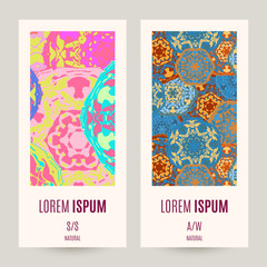 Templates banners set. Floral mandala pattern and ornaments.