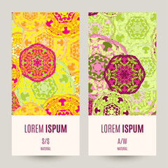 Templates banners set. Floral mandala pattern and ornaments.