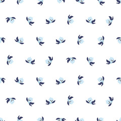 kids pattern with blue birds on a white background