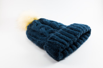 Blue wool hat isolated on white background