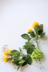 Beautiful yellow rose isolated on white background. Beautiful bouquet of yellow roses 
