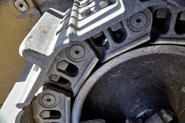Construction heavy equipment bulldozer track detail