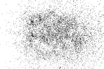 Grainy grunge abstract texture on white background. Random spread of black sparkles. Black glitter blow explosion on white background. Randomly sprayed twinkles and drops.