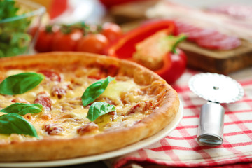 Delicious fresh homemade pizza, close up