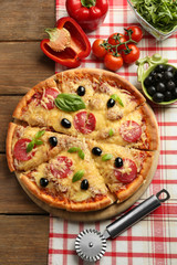 Fresh baked pizza, top view