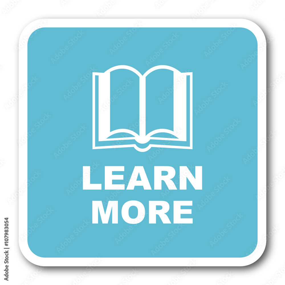 Aufkleber learn more blue square internet flat design icon