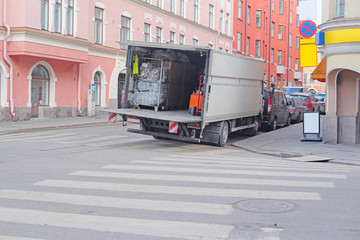 Helsinki, Finland - March, 14, 2016: loading truck in Helsinki, Finland