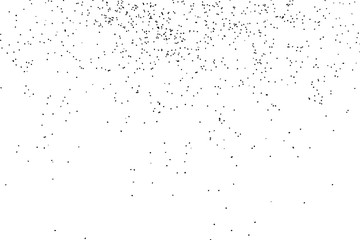 Grainy grunge abstract texture on white background. Random spread of black sparkles. Black glitter blow explosion on white background. Randomly sprayed twinkles and drops.