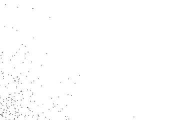 Grainy grunge abstract texture on white background. Random spread of black sparkles. Black glitter blow explosion on white background. Randomly sprayed twinkles and drops.