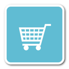 cart blue square internet flat design icon