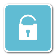 padlock blue square internet flat design icon