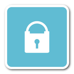 padlock blue square internet flat design icon