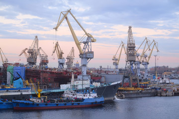 Fototapeta na wymiar St. Petersburg, Russia - on April 3, 2016: Cargo port in St. Petersburg, Russia