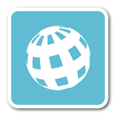earth blue square internet flat design icon