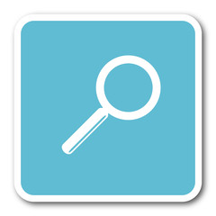 search blue square internet flat design icon