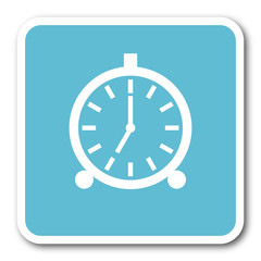 alarm blue square internet flat design icon