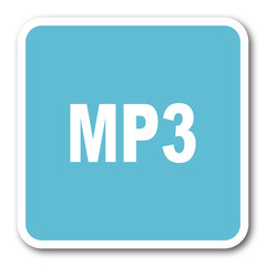 mp3 blue square internet flat design icon