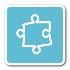 puzzle blue square internet flat design icon
