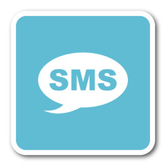 sms blue square internet flat design icon