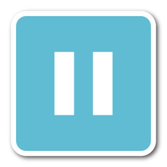pause blue square internet flat design icon