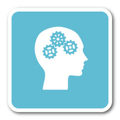 head blue square internet flat design icon