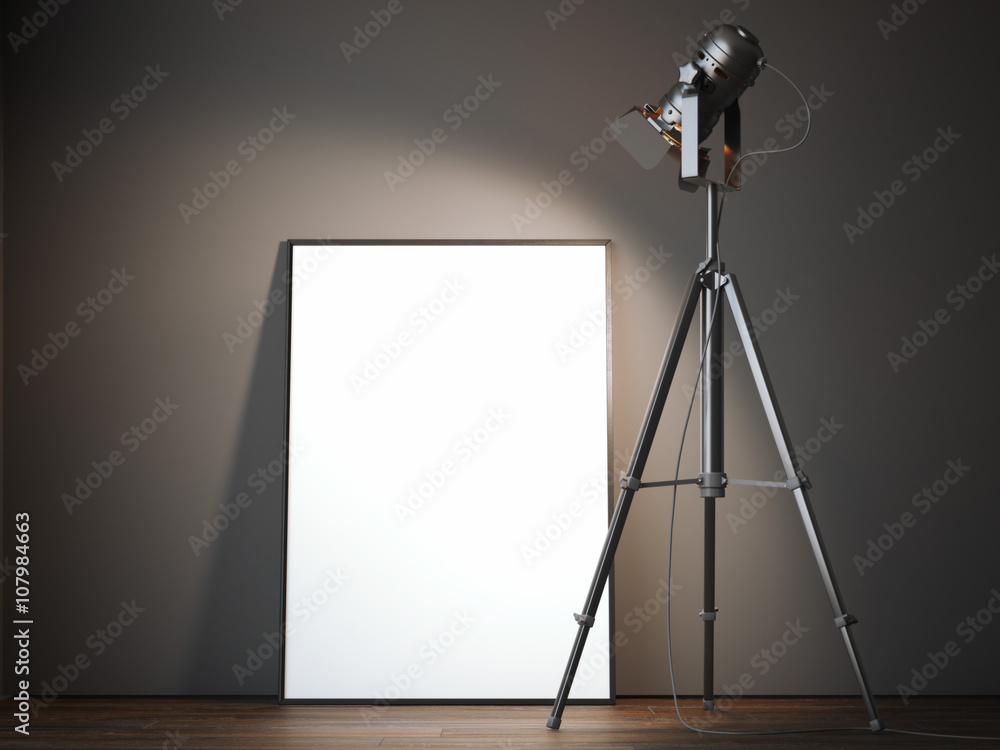 Poster black projector and white canvas. 3d rendering