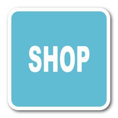 shop blue square internet flat design icon