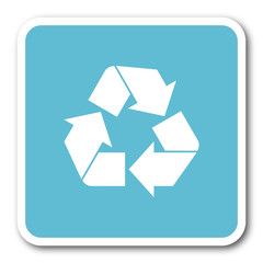 recycle blue square internet flat design icon
