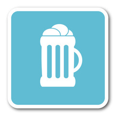 beer blue square internet flat design icon