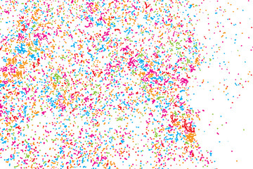 Colorful confetti on white background.