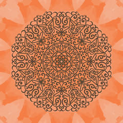 Elegant mandala-like pattern on red seamless texture. Hand-drawn mandala flower. Ornamental round seamless lace pattern. 