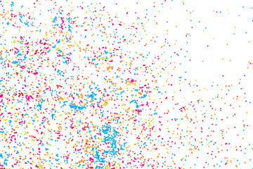 Abstract background with falling confetti. Many round random tiny glitter pieces. 