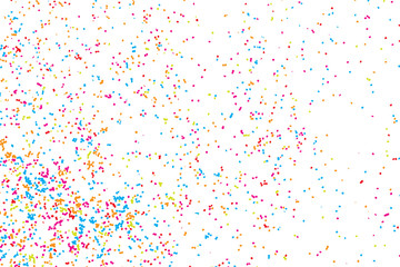 Abstract background with falling confetti. Many round random tiny glitter pieces. 