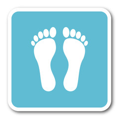 foot blue square internet flat design icon