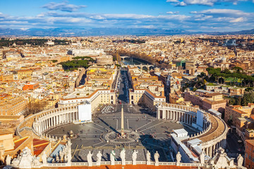 Fototapety  Plac Świętego Piotra w Watykanie i widok z lotu ptaka na Rzym
