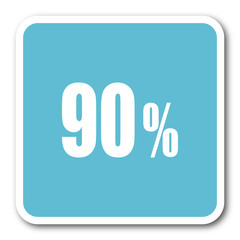 90 percent blue square internet flat design icon