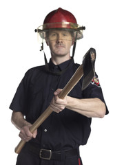 Obraz premium male fire fighter holding axe