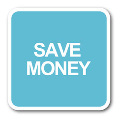 save money blue square internet flat design icon