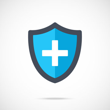 Vector blue medical shield icon. Modern flat design vector illustration