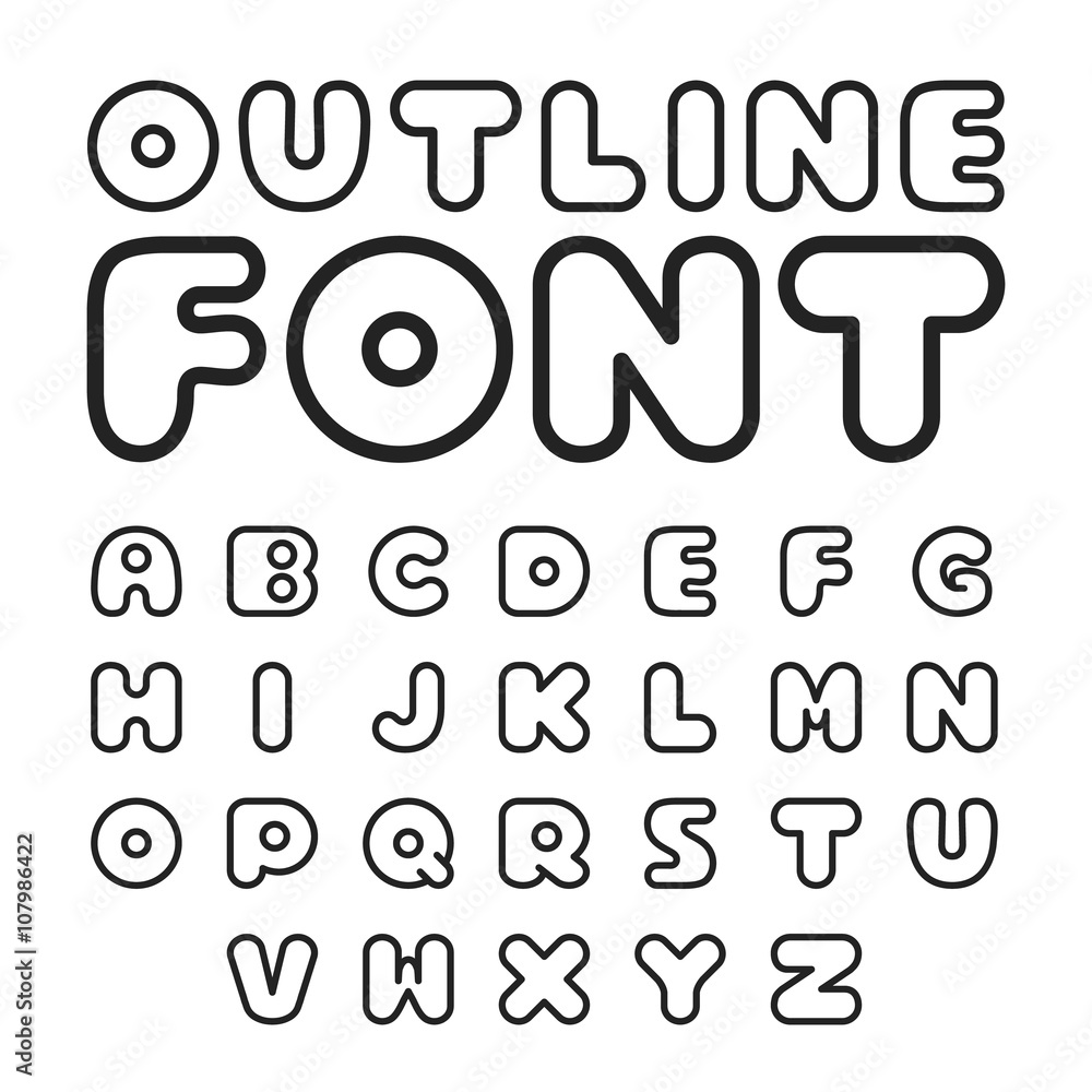Fototapete outline font. round shaped sans serif linear font. modern line vector font