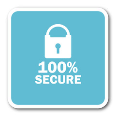 secure blue square internet flat design icon