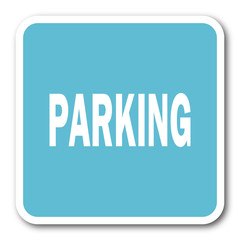 parking blue square internet flat design icon
