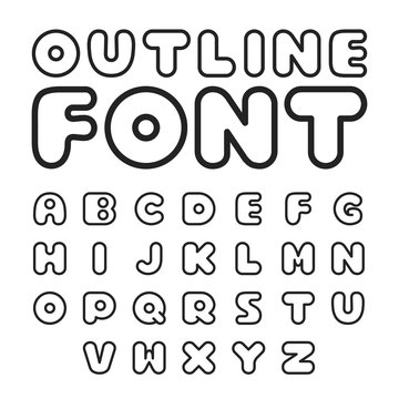 Outline font. Round shaped sans serif linear font. Modern line vector font