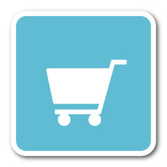 cart blue square internet flat design icon